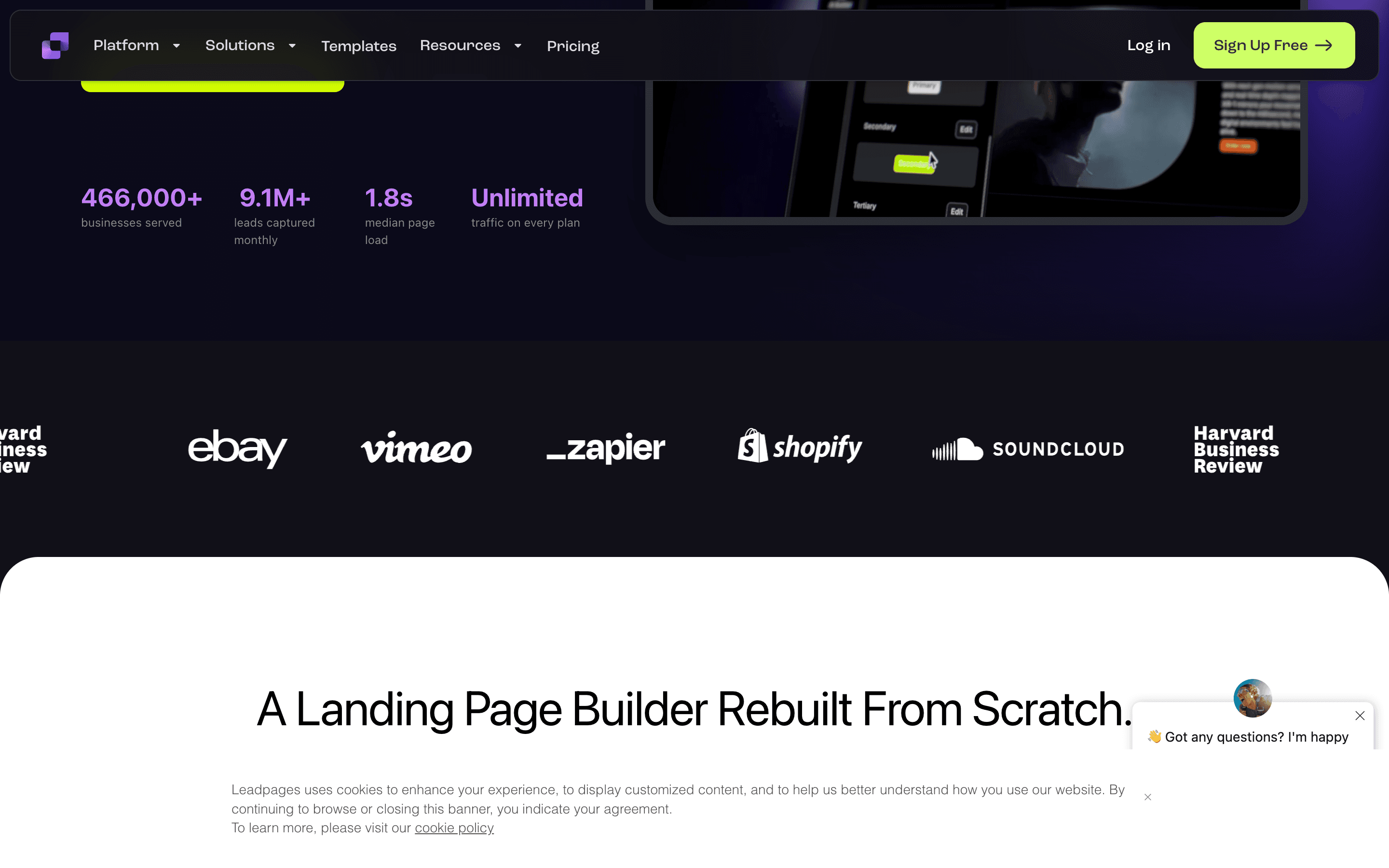 Leadpages landing page builder with drag-and-drop editor and responsive design